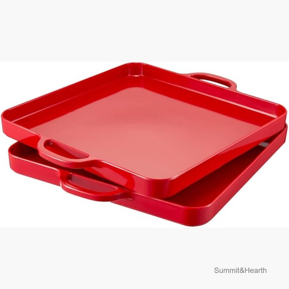 Set of 2 Melamine Serving Trays with Handles, 15.3x12.6 Inches